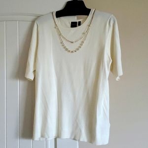 Soft Cream Shirt w/ detachable Pearl Necklace